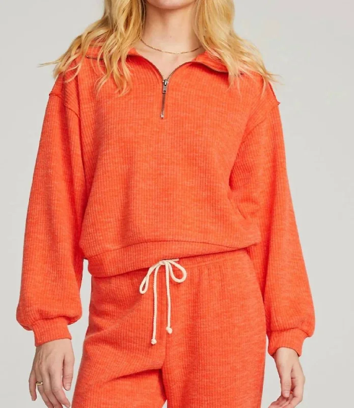 Half Zip Pullover In Hot Orange