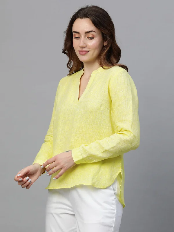 Women's Yellow Linen Regular Fit Blouse