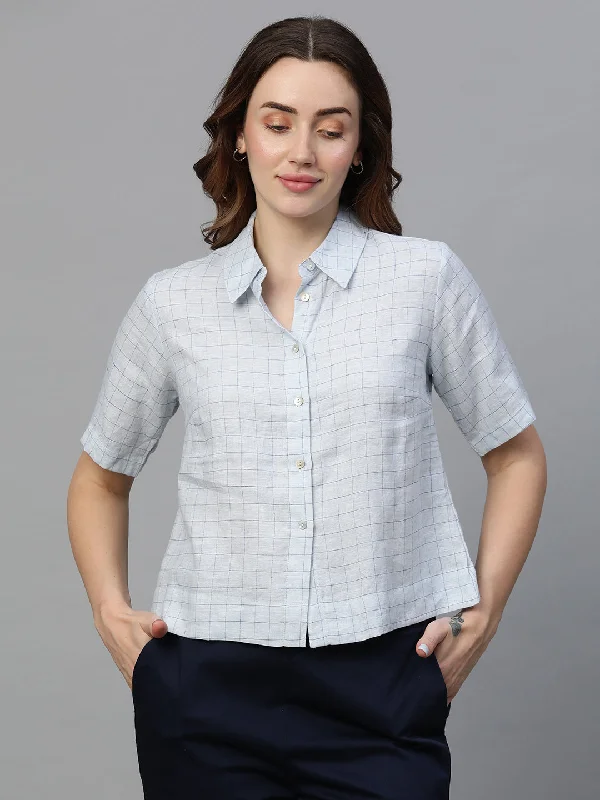 Women's Blue Linen Regular Fit Blouse