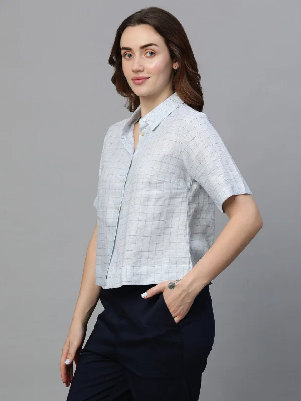 Women's Blue Linen Regular Fit Blouse