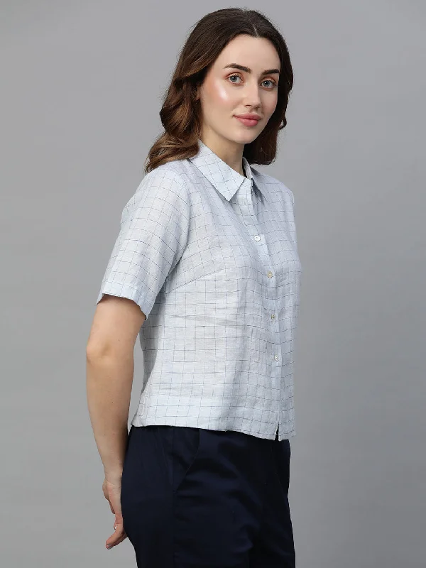 Women's Blue Linen Regular Fit Blouse