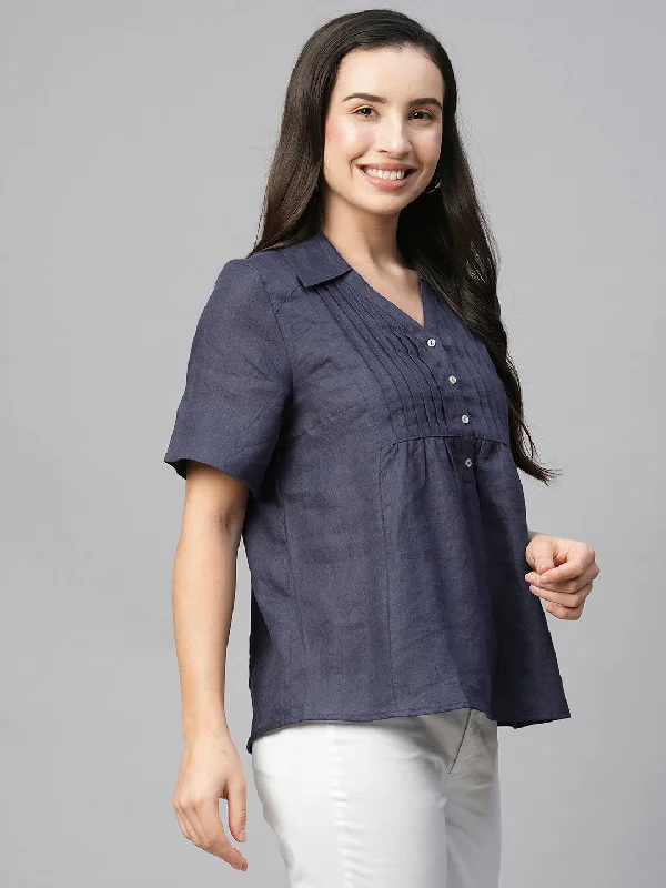 Women's Purple Linen Regular Fit Blouse