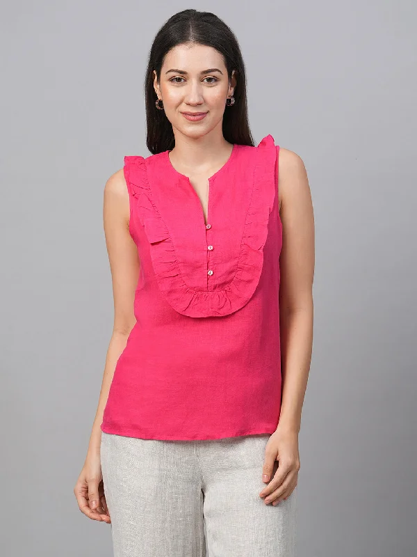 Women's Pink Linen Regular Fit Blouse