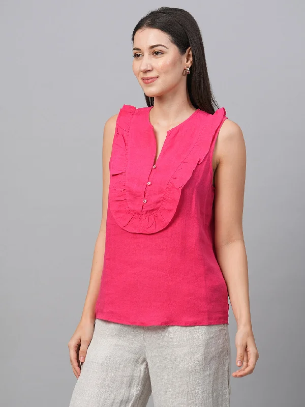 Women's Pink Linen Regular Fit Blouse