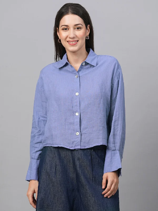 Women's Lilac Linen Boxy Fit Blouse