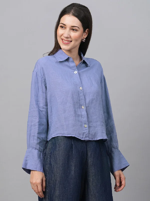 Women's Lilac Linen Boxy Fit Blouse