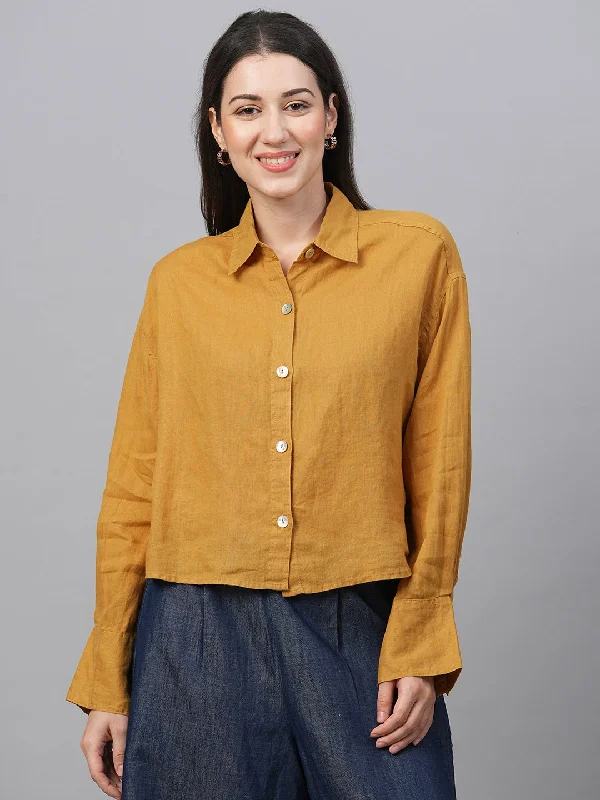 Women's Mustard Linen Boxy Fit Blouse