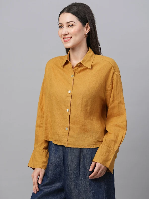 Women's Mustard Linen Boxy Fit Blouse