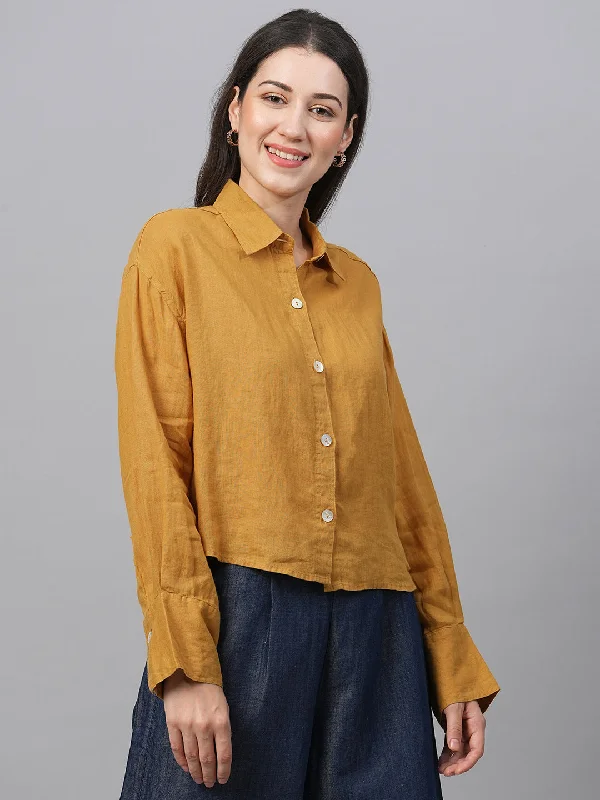 Women's Mustard Linen Boxy Fit Blouse