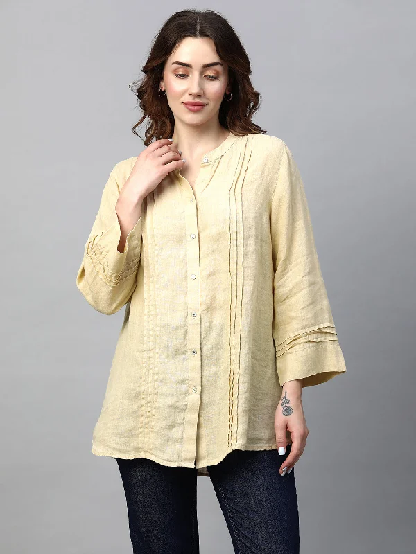 Women's Beige Linen Regular Fit Blouse