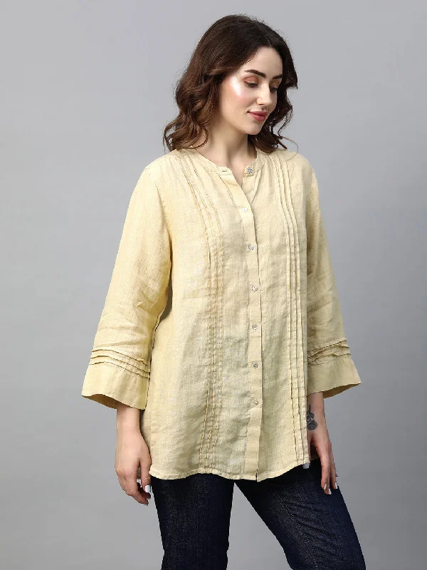 Women's Beige Linen Regular Fit Blouse