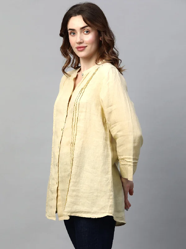 Women's Beige Linen Regular Fit Blouse