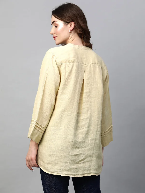 Women's Beige Linen Regular Fit Blouse