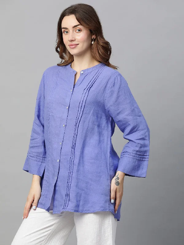 Women's Lilac Linen Regular Fit Blouse