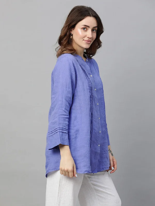 Women's Lilac Linen Regular Fit Blouse