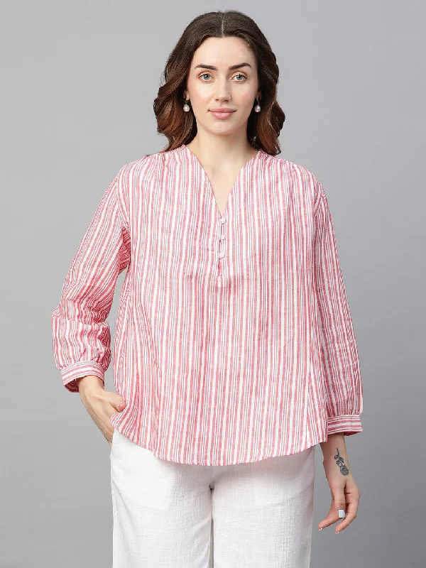 Women's Red Linen Regular Fit Blouse