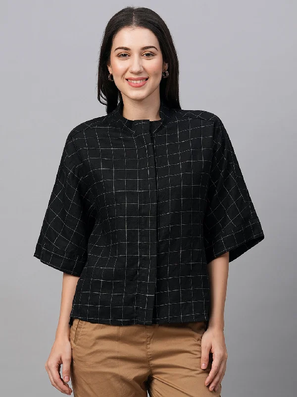 Women's Black Linen Boxy Fit Blouse