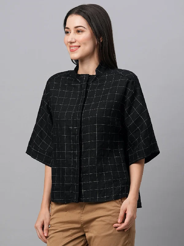 Women's Black Linen Boxy Fit Blouse