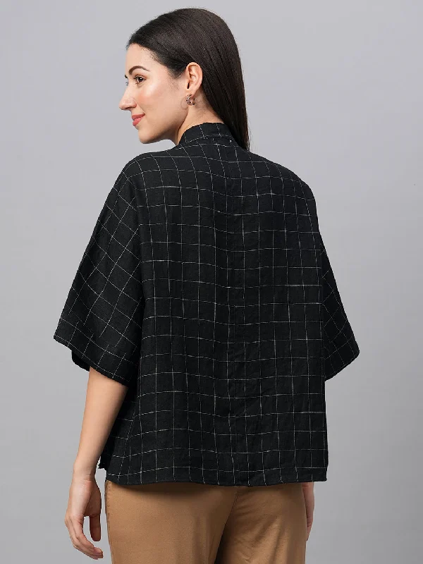 Women's Black Linen Boxy Fit Blouse