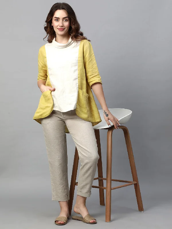 Women's Lime Linen Regular Fit Blouse