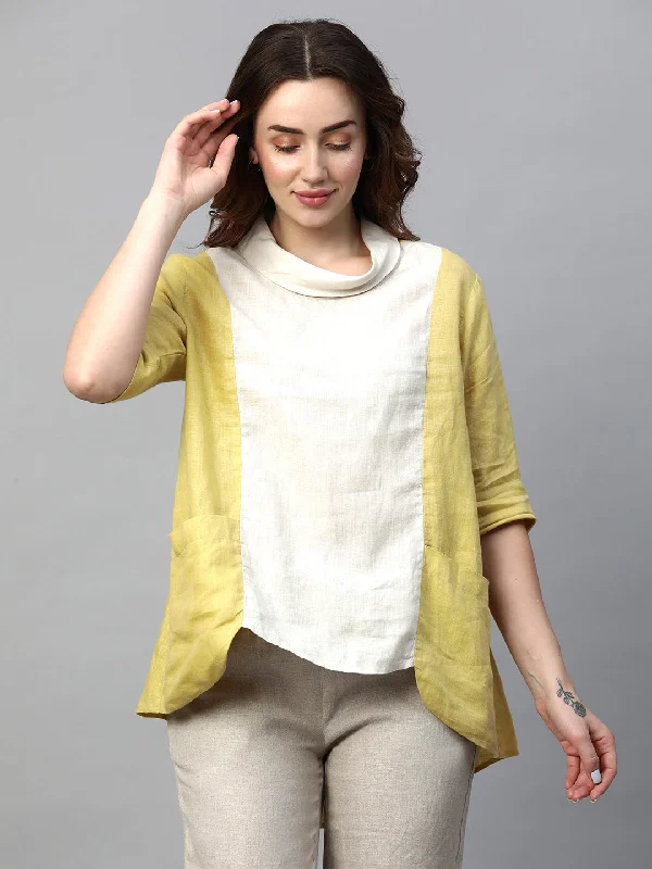 Women's Lime Linen Regular Fit Blouse