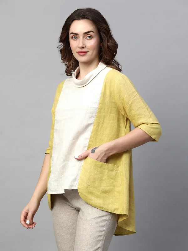 Women's Lime Linen Regular Fit Blouse