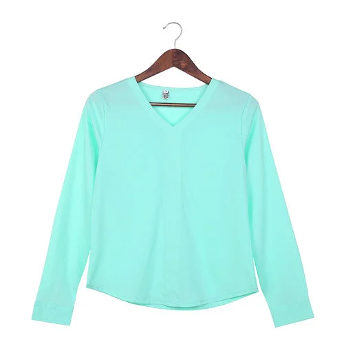 New Women Clothings Women Shirt Spring Summer V-neck Long Sleeve Blouses Pure Color White Green Lady Work Office Slim Shirt Tops