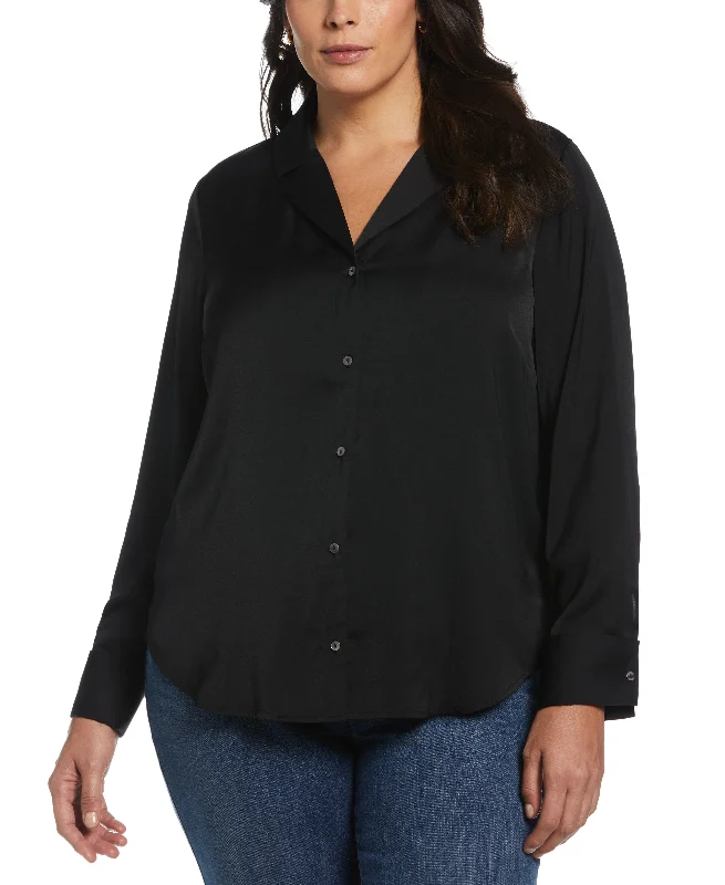 Plus Size Notch Collar Blouse