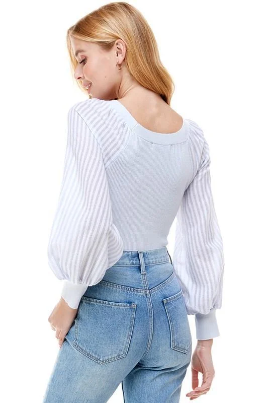 On Twelfth Contrast Long Puff Sleeve Sweater