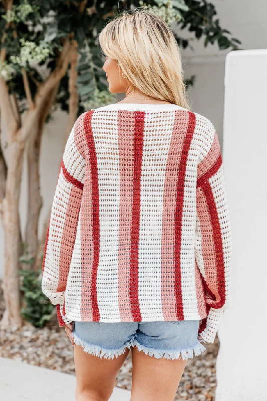 Speak The Truth Pink Multi Striped Open Knit Sweater