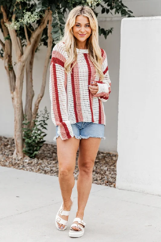 Speak The Truth Pink Multi Striped Open Knit Sweater