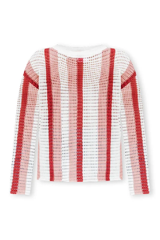 Speak The Truth Pink Multi Striped Open Knit Sweater