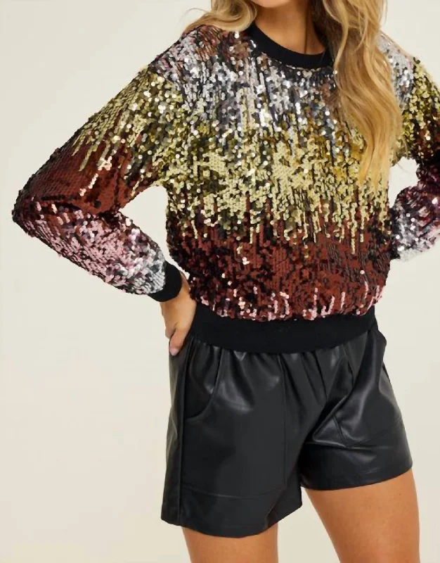 Sequin Ombre Sweater In Black Multi