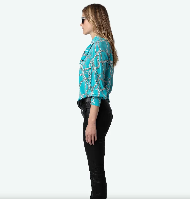 Tuile Silk Blouse Chaines Aqua