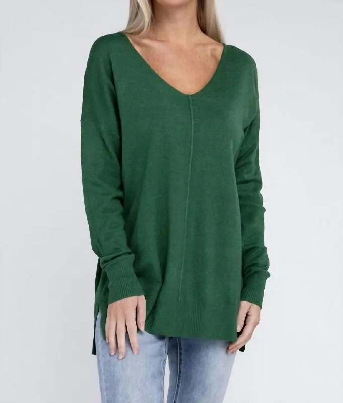 V Neck Sweater In Kelly Green