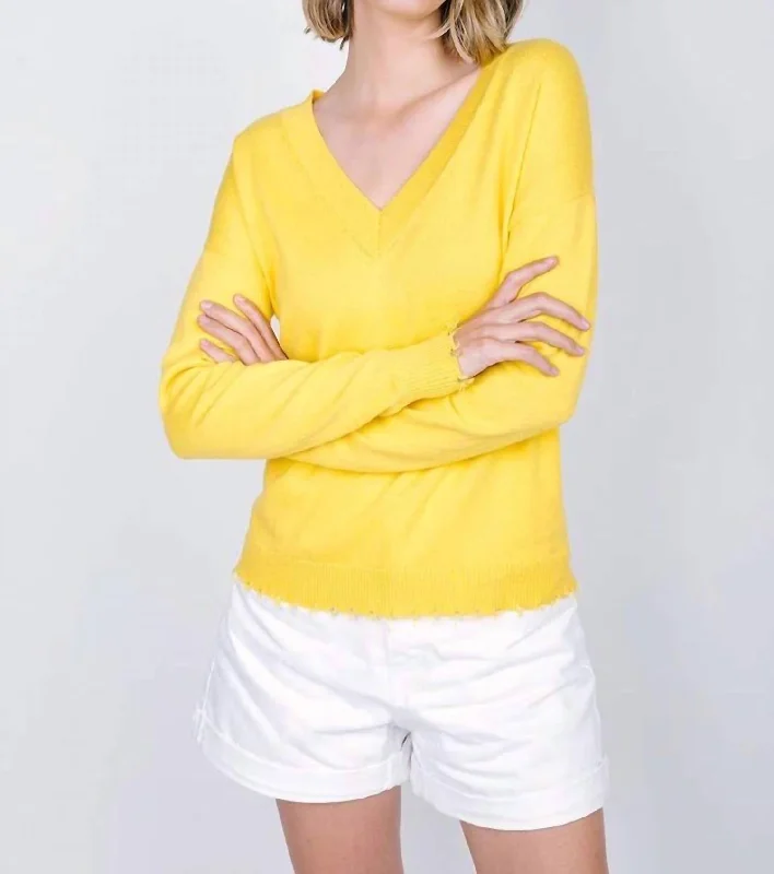 V Neck Sweater In Yellow