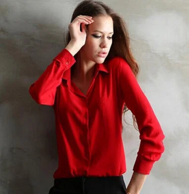 Women Shirt Loose Turn-down Collar Long Sleeve Chiffon Ladies Blouse Work Wear Formal Top Blusa Femininas Plus Size Autumn