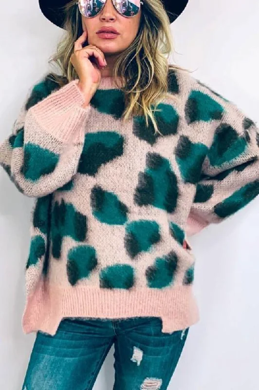 Animal Leopard Printed Loose Fit Cozy Pullover Sweater