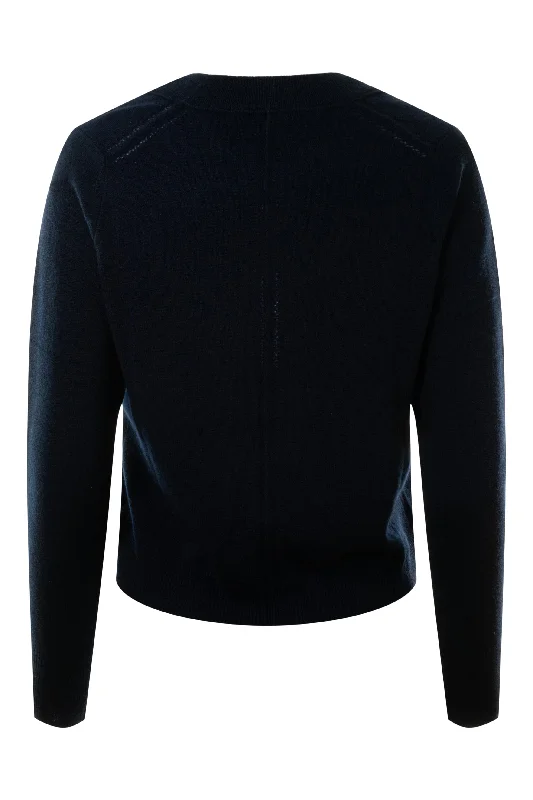 Autumn Cashmere Crewneck Sweater with Reversed Seams in Navy