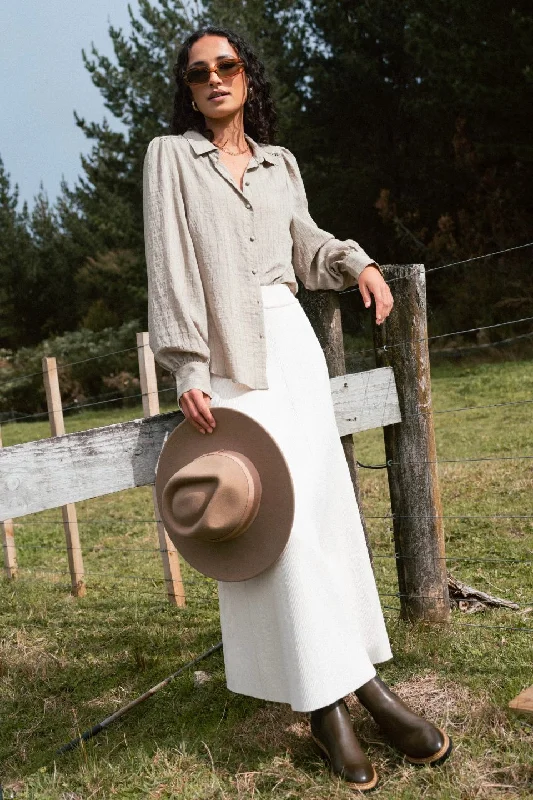 Bloom Khaki Stripe Lace Insert Blouse