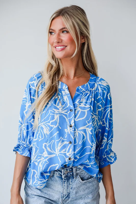 FINAL SALE - Charming Tendencies Blue Floral Blouse