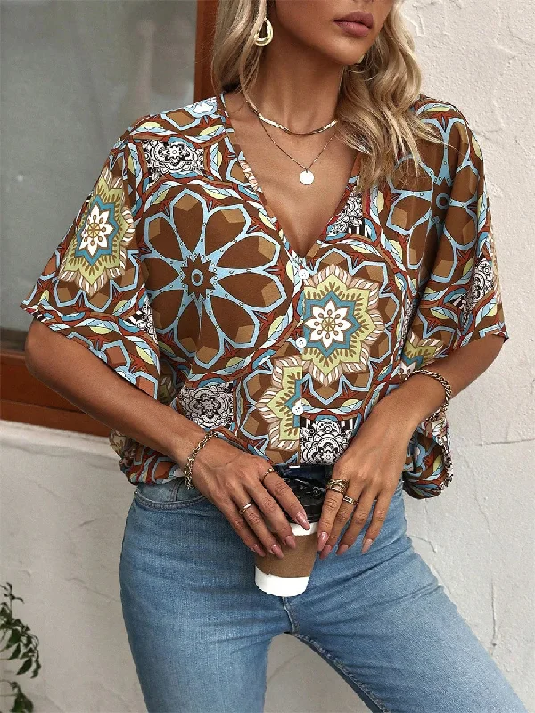 FashionSierra - Casual Batwing Sleeve Flower Printed Lady Blouse