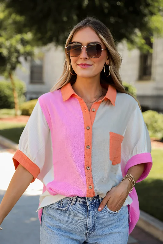 Daily Cuteness Color Block Linen Blouse