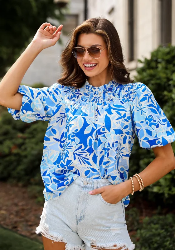 Essentially Sweet Blue Floral Puff Sleeve Blouse