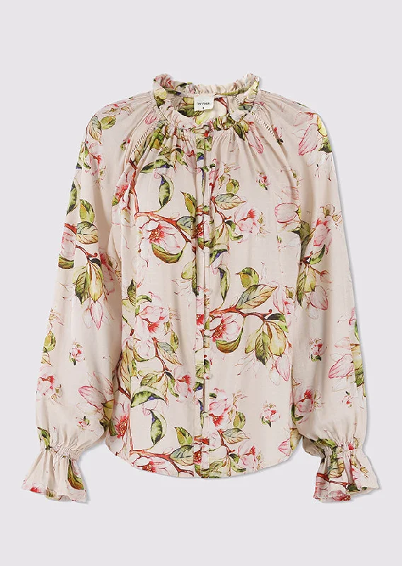 Gossamer Rose Garden Print Lace Insert Blouse