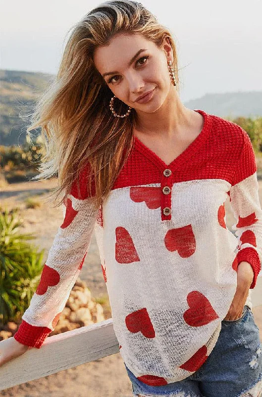 Women's Heart Light Gauge Knit Button Top