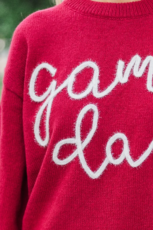 It's Game Day Crimson/White Puff Sleeve Sweater