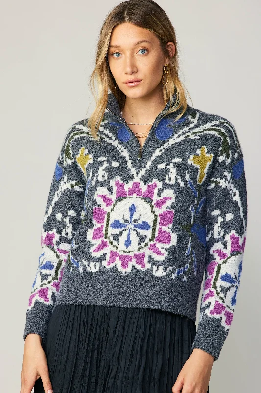 Jacquard Zip Sweater