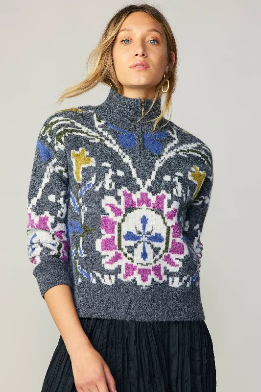 Jacquard Zip Sweater