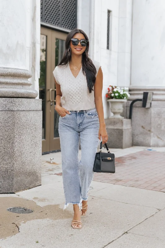 Light Tan Cable Knit Sweater Vest